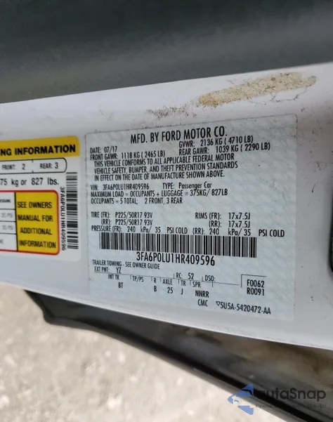 2017 Ford Fusion Se Hybrid from USA, damaged, VIN 3FA6P0LU1HR409596